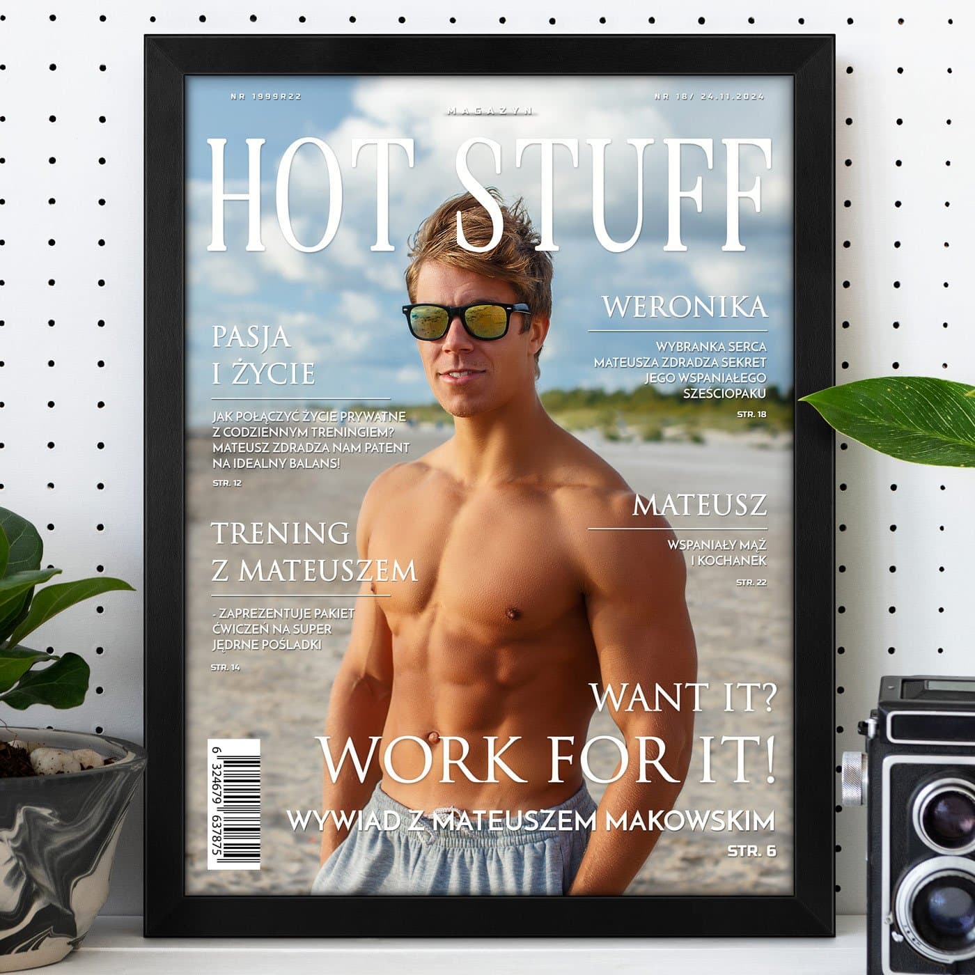 Plakat personalizowany ze zdjęciem w ramce Hot Stuff dla kulturysty męża