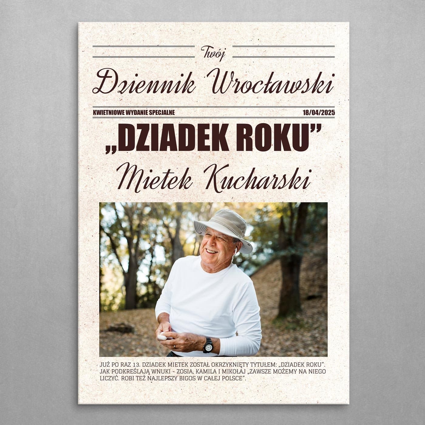 Plakat metalowy personalizowany L ze zdjęciem Twój Dziennik dla dziadka na Dzień Dziadka